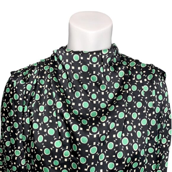 ZARA Black and Green Geo Print Mock Cowl Neck Top - Picture 4 of 7